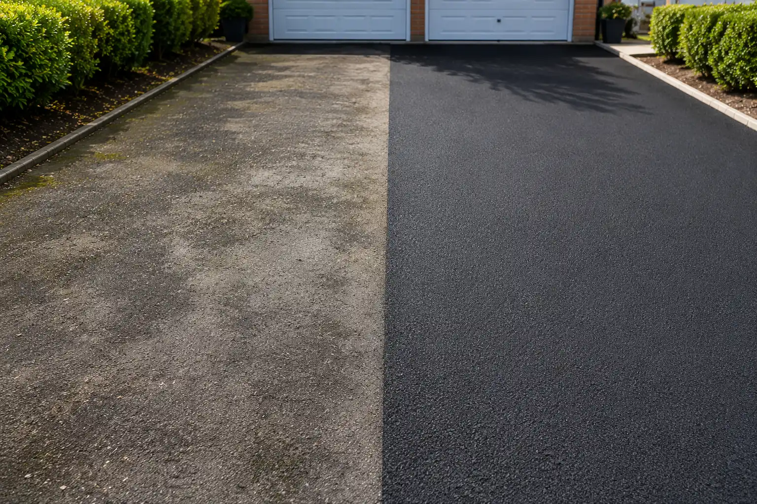 Faded and patchy tarmac driveway